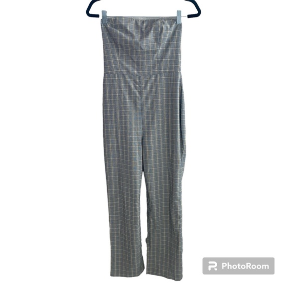 Revolve Privacy Please Strapless Autumn Plaid Jumpsuit Size small - Picture 4 of 9